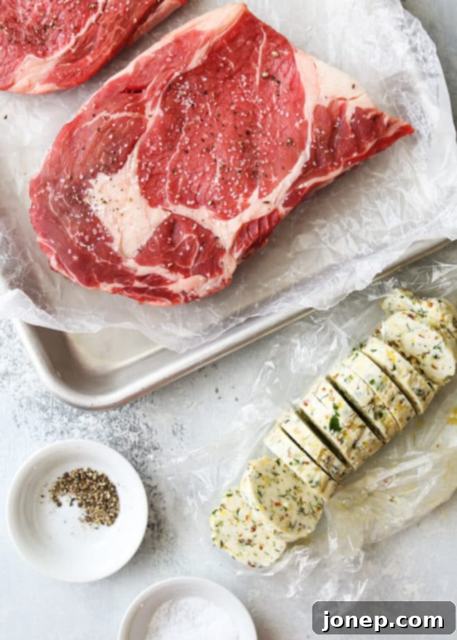 All you need for ribeye steaks with cowboy butter