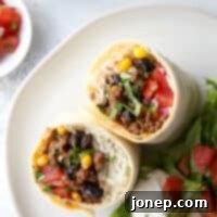 Crowd-pleasing ground beef, black bean and corn burritos