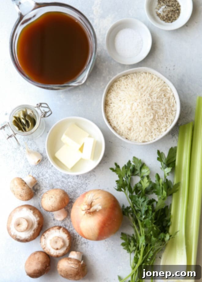 All the ingredients for the best rice pilaf