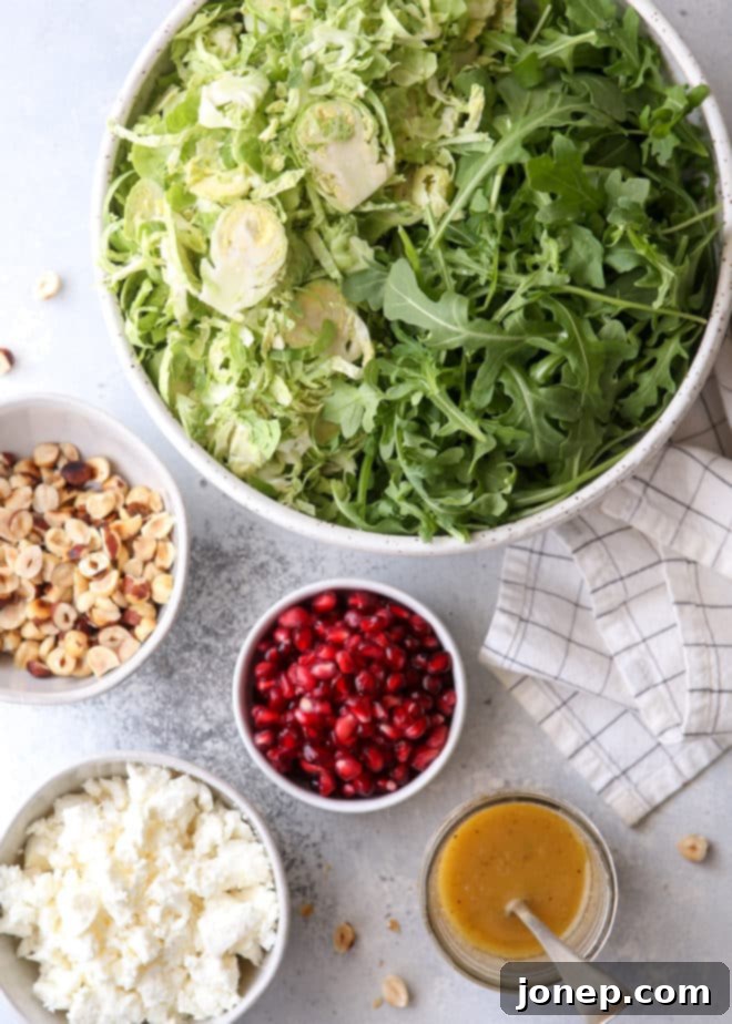 Just 6 ingredients for this brussels sprouts and arugula salad