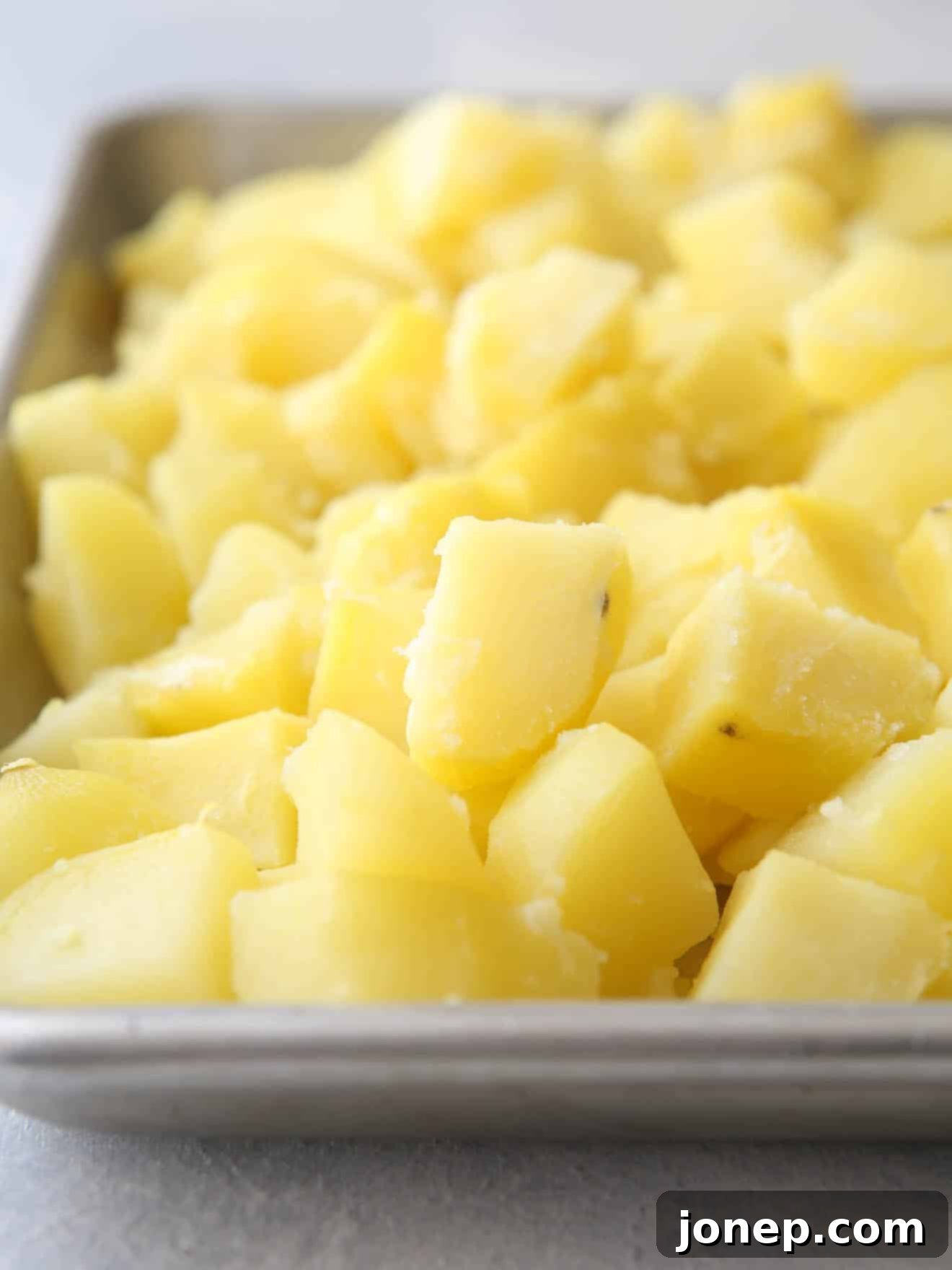 drying potatoes out on a sheet pan