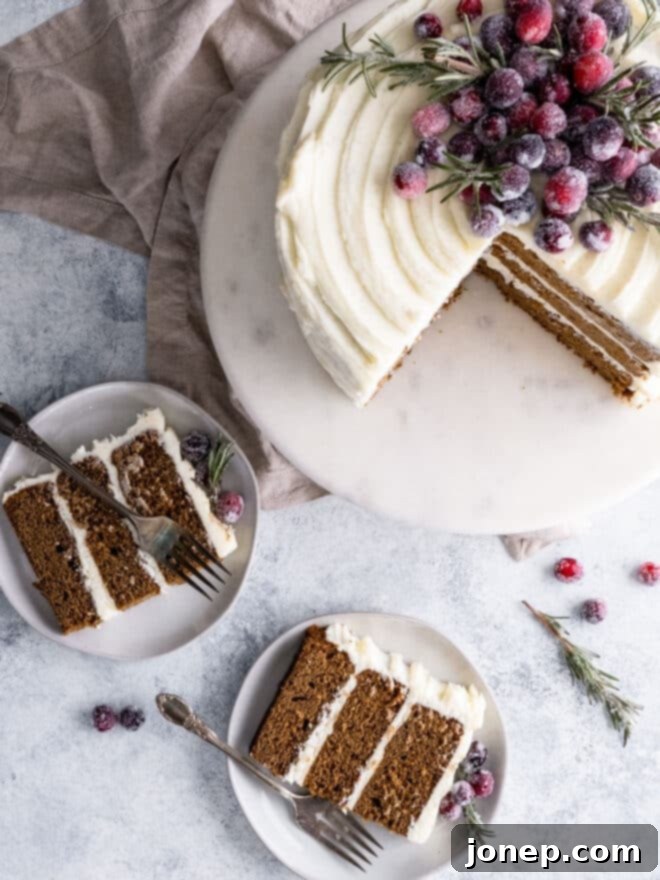slices of gingerbread layer cake on plates
