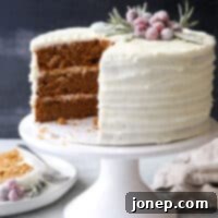 gingerbread layer cake on cake stand