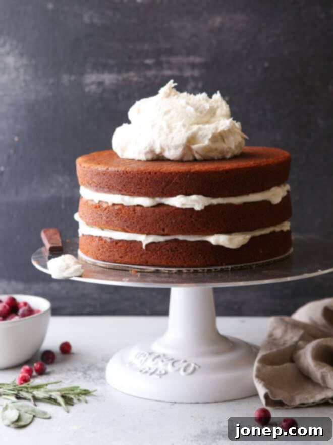 assembling gingerbread layer cake