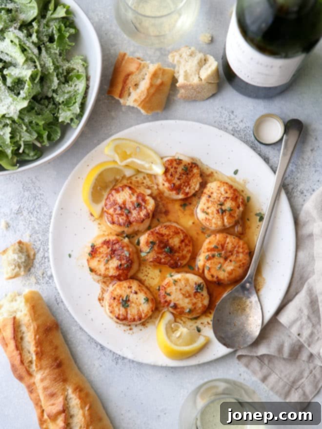 These pan-seared scallops with lemon butter sauce are delicious, elegant, and are ready in less than 10 minutes!