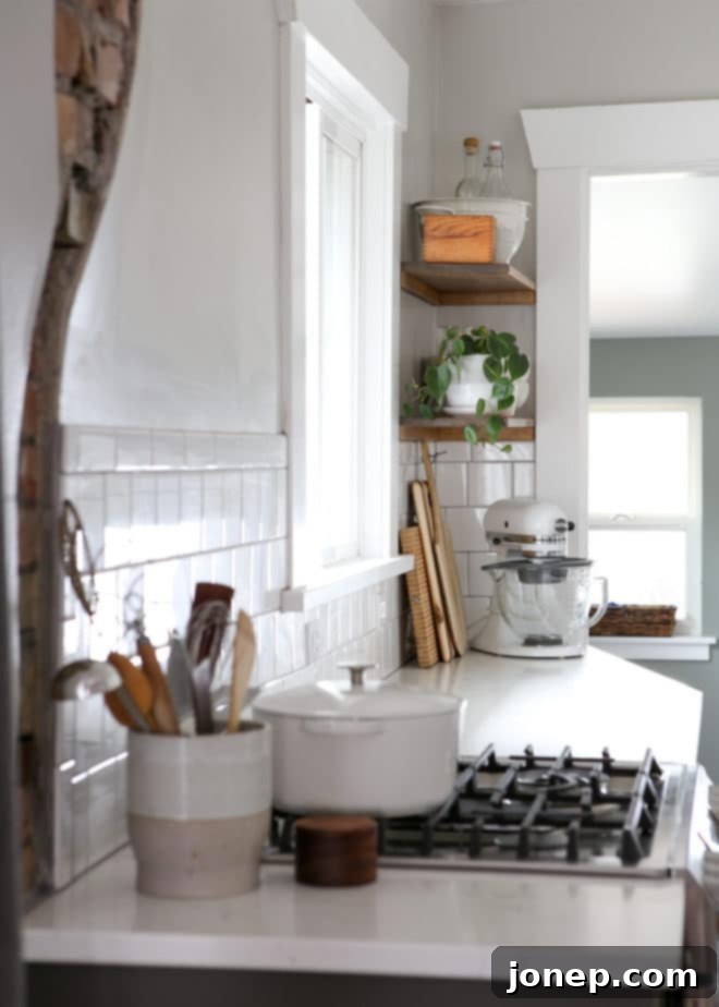 Custom DIY Wood Shelves in Modern Kitchen Design