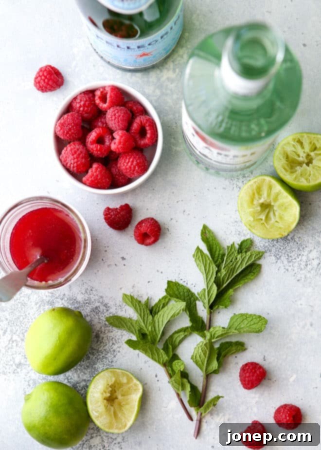 This refreshing raspberry mojito cocktail made with rum, mint, lime, and fresh raspberries is perfect for summer sipping!