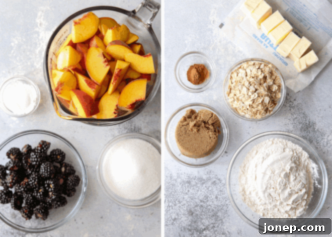 blackberry peach crisp ingredients measured out