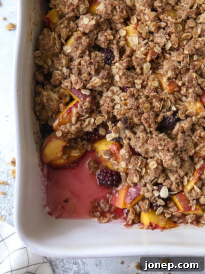 Brown butter is the secret ingredient in this flavorful summer peach and blackberry crisp!