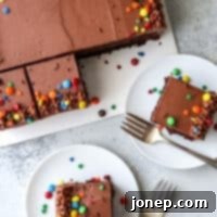 Ultimate Chocolate Sheet Cake 8 This one-bowl chocolate sheet cake with easy fudge frosting is for all of you chocolate lovers!