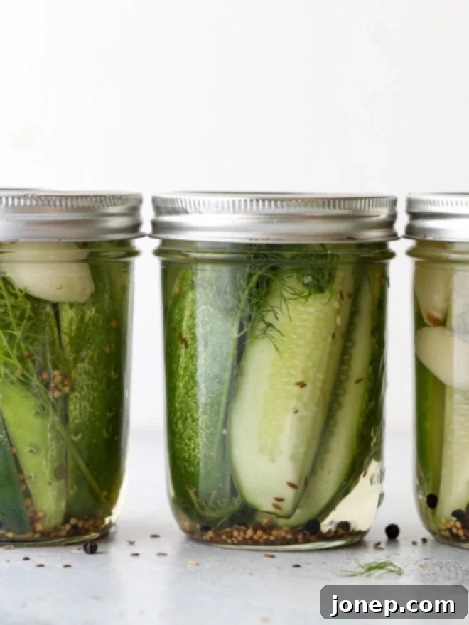 These quick refrigerator dill pickles are easy to make and require no special equipment! They're fresh and crunchy, with just the right flavor of garlic and dill.