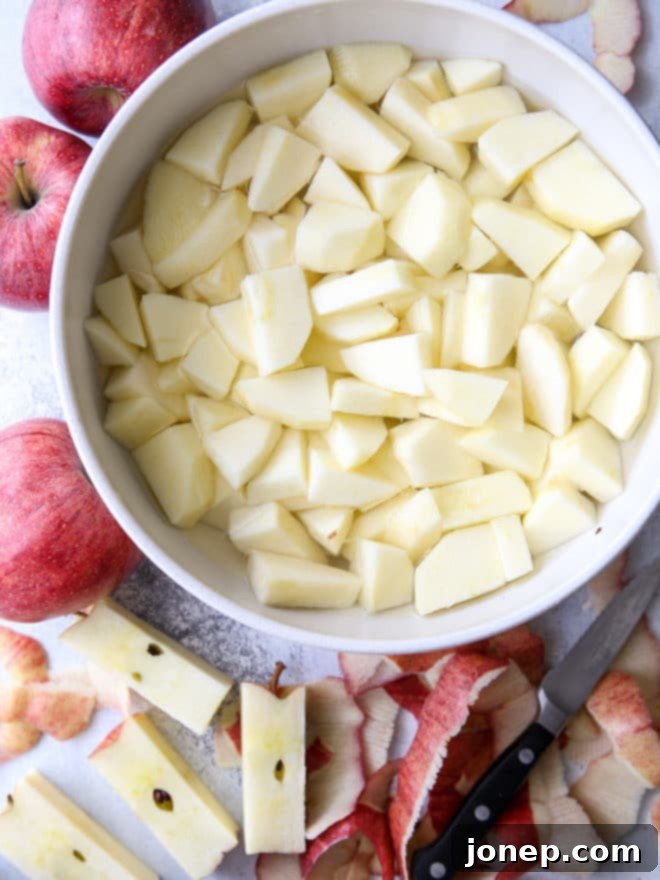 Keep chopped apples from browning during prep by submerging them in a lemon juice solution.