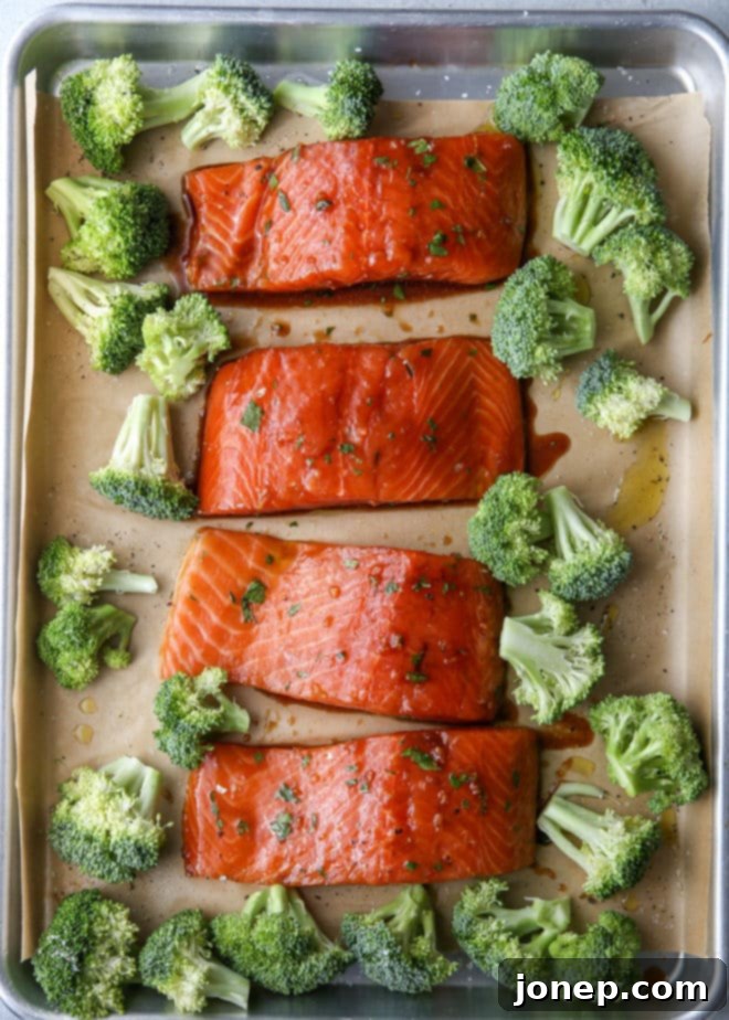 Salmon and broccoli about to hit the oven!