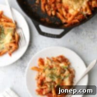 One-Pan Chicken Parmesan Pasta 7 This chicken parmesan pasta skillet has all the flavors of the classic favorite in an easy one-pot meal!