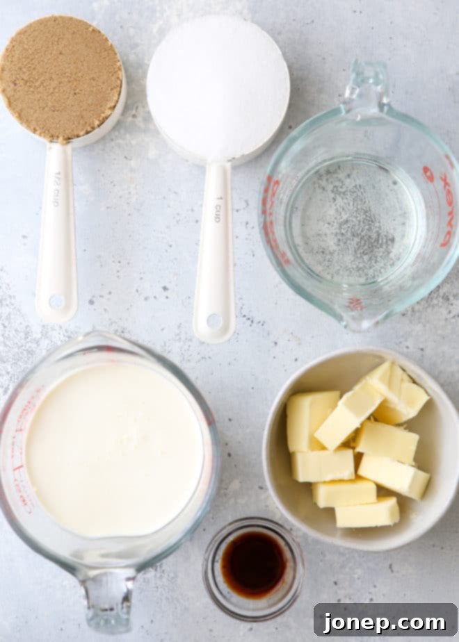 Ingredients to made homemade caramels