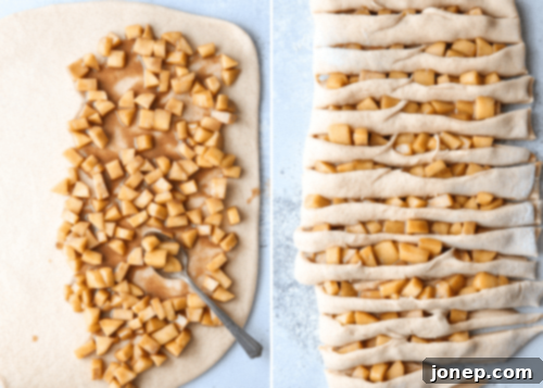forming fritter dough with apples
