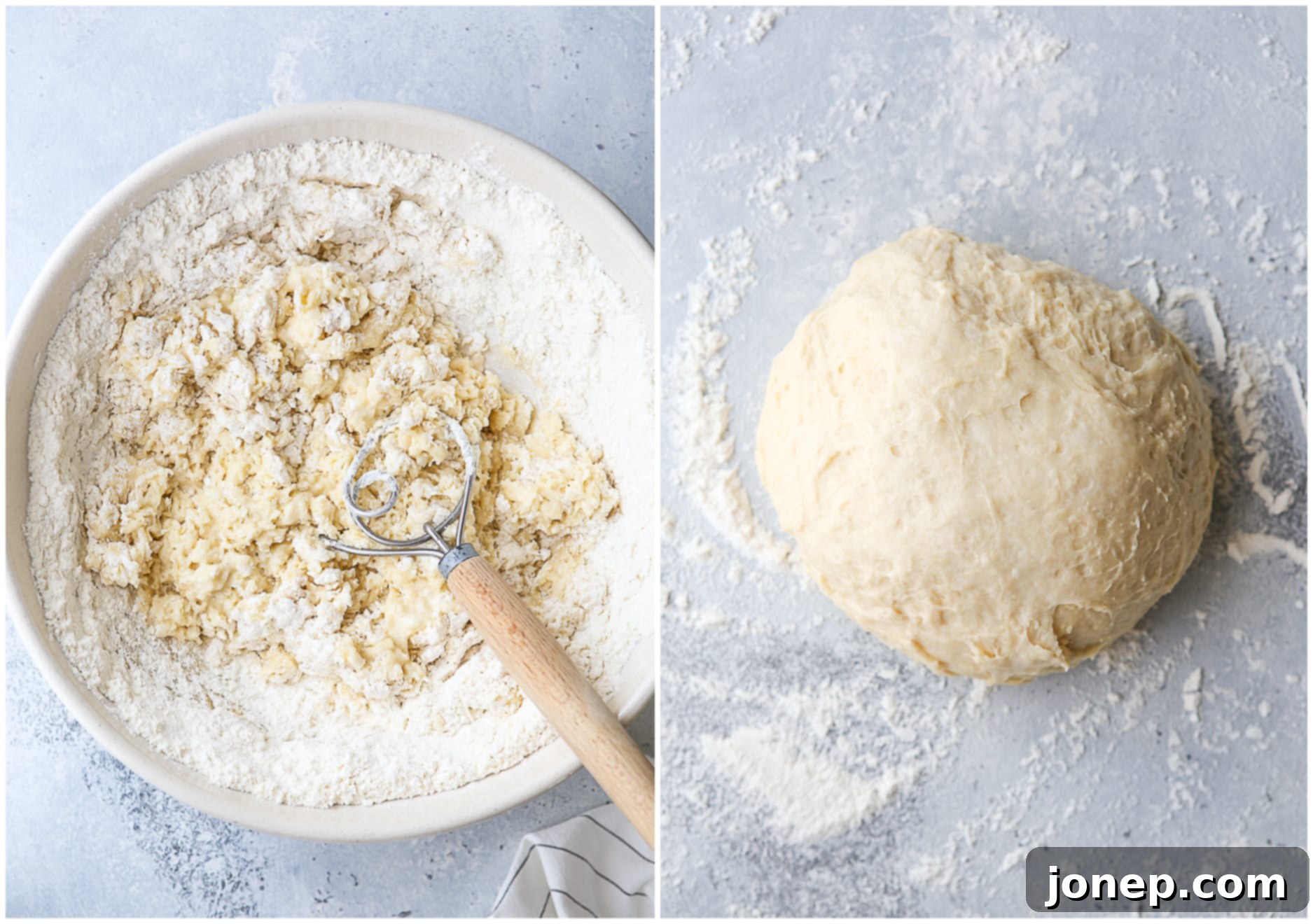 mixing no-knead cinnamon roll dough