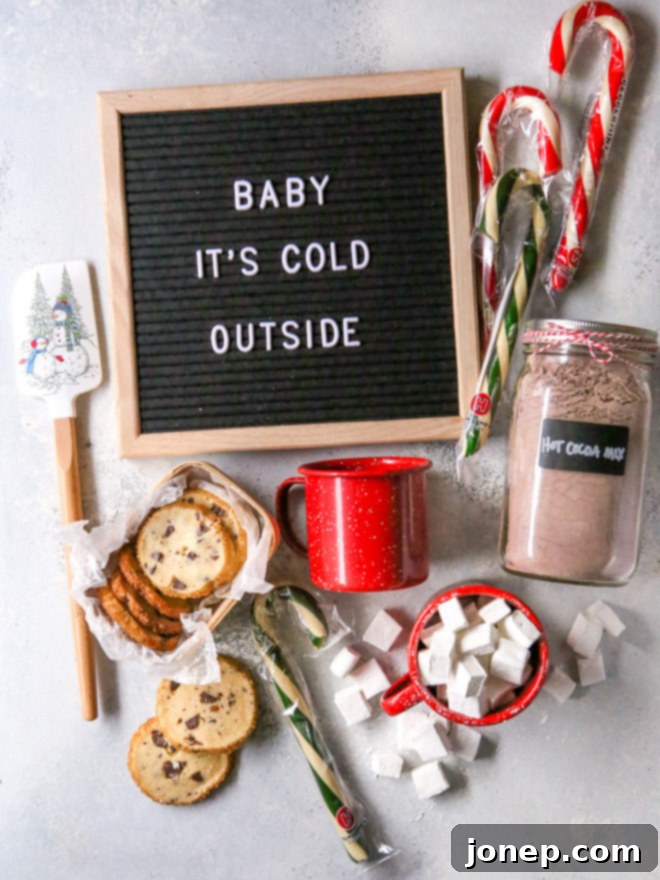 DIY hot cocoa gift basket with homemade hot cocoa mix