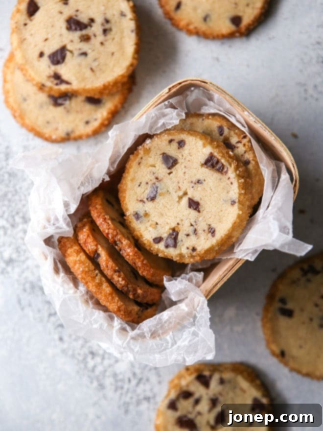 Chocolate chip cookie shortbread goes great with hot cocoa