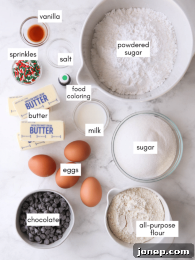 Fudgy Frosted Brownie Shapes 4 Individual ingredients for making brownies and buttercream frosting
