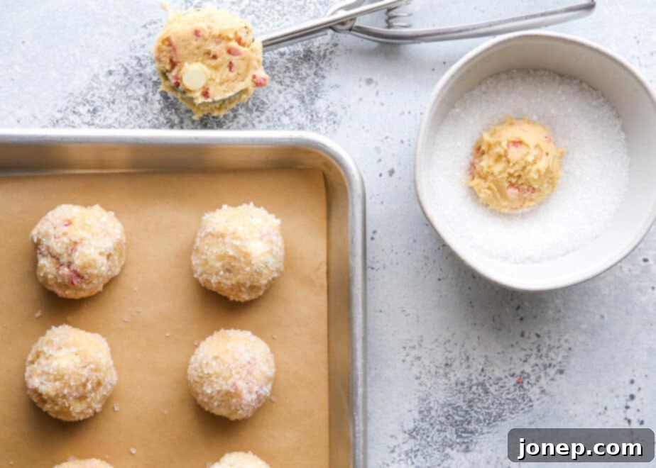 scooping peppermint white chocolate cookie dough