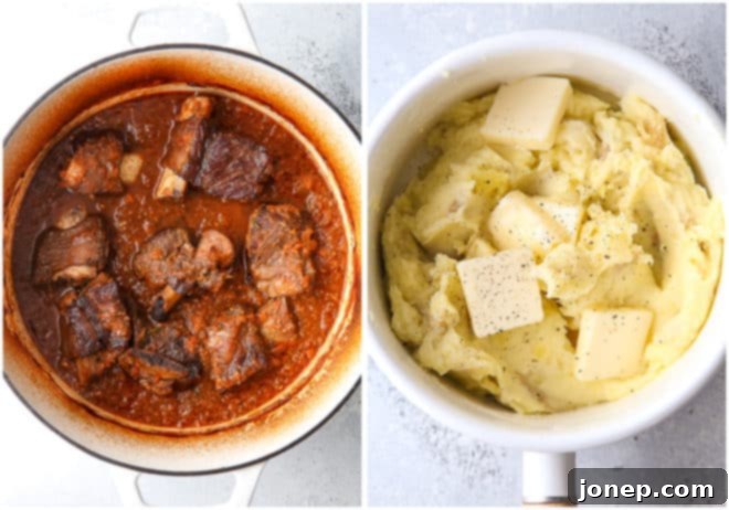Braised short ribs served with the best buttery mashed potatoes