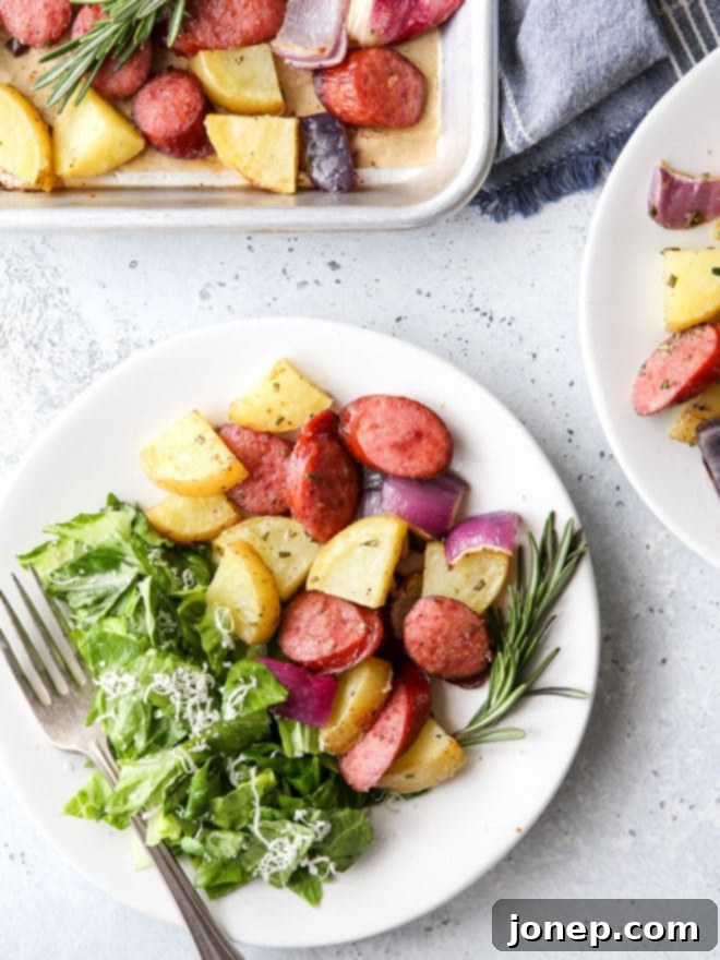 This sheet pan sausage and potatoes is a simple one-pan meal that's done in 30 minutes!