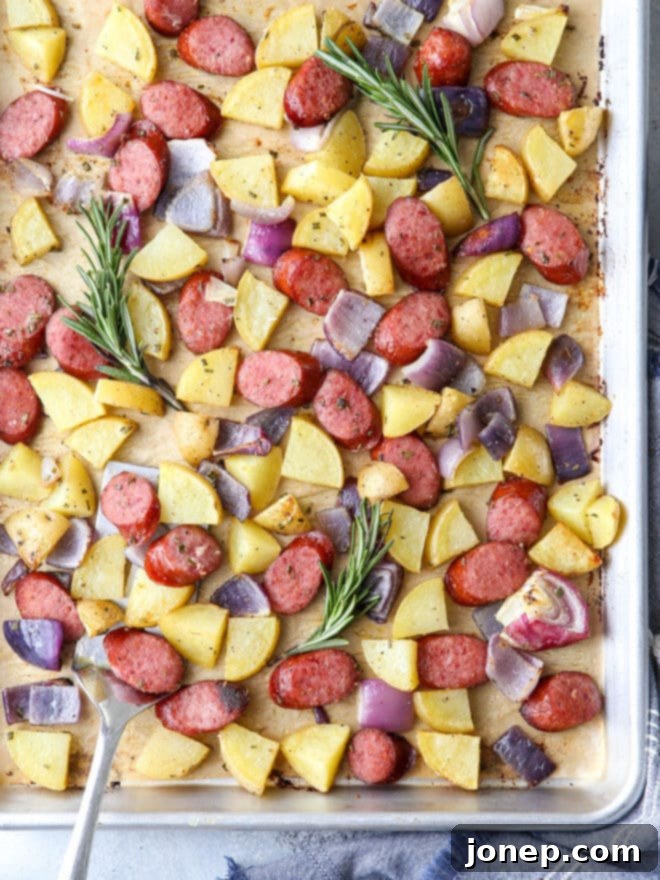 This sheet pan sausage and potatoes is a simple one-pan meal that's done in 30 minutes!