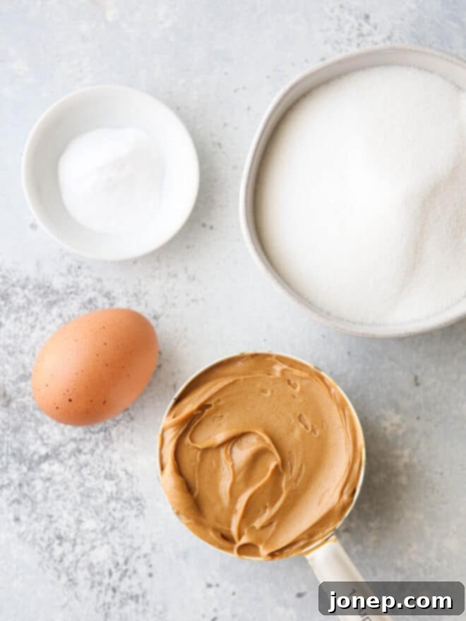 Simply 4-Ingredient Flourless Peanut Butter Cookies 4 just 4 ingredients for these peanut butter cookies, measured out