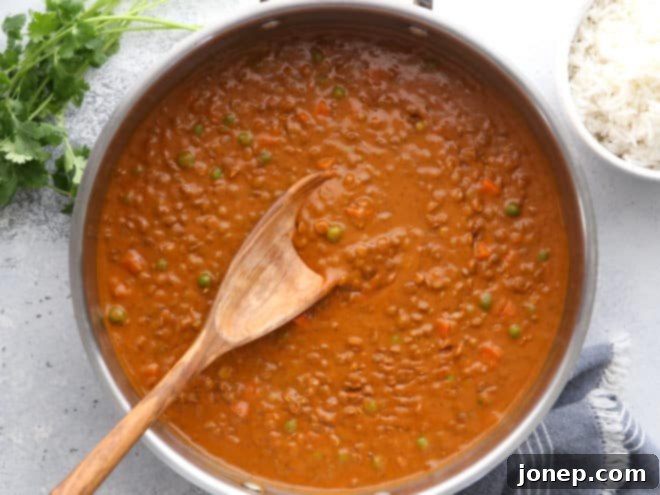 Serve this rich and flavorful coconut curry lentils dish with rice or flatbread for an easy and very satisfying meal.