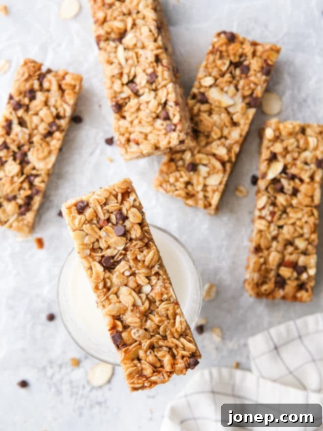 These homemade chewy chocolate chip granola bars are sweet and satisfying, and so much better than store-bought!