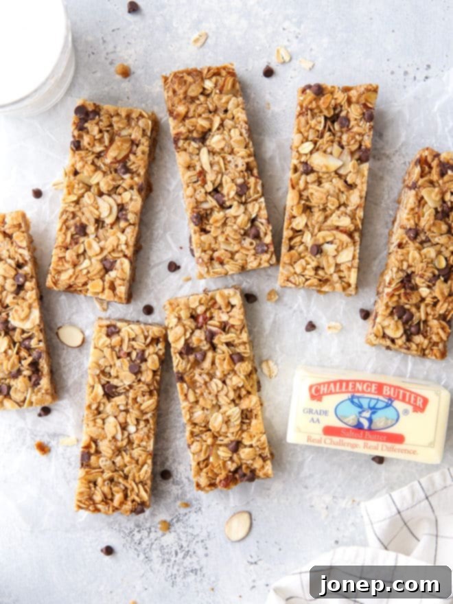 These homemade chewy chocolate chip granola bars are sweet and satisfying, and so much better than store-bought!