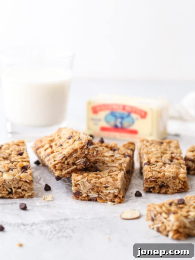 These homemade chewy chocolate chip granola bars are sweet and satisfying, and so much better than store-bought!
