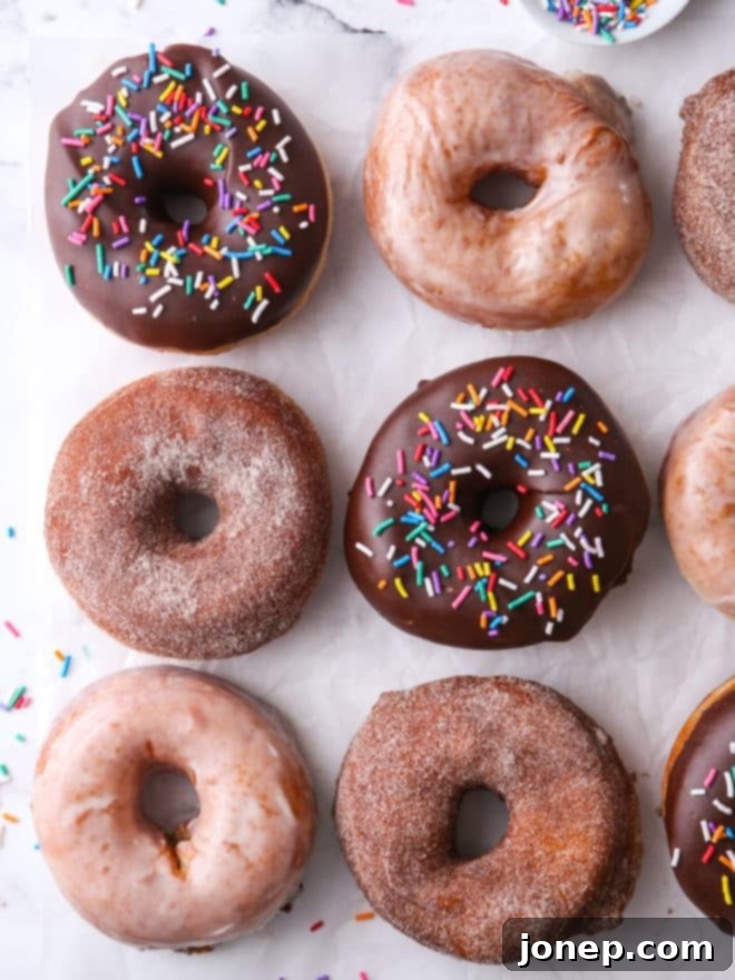 yeast-raised doughnuts laid out on a piece of parchment paper