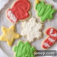 Frosted Sugar Cookies 11 closeup of frosted sugar cookies on a plate