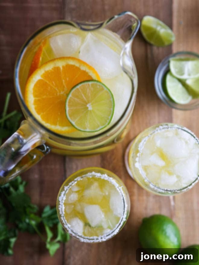 Close-up of Margarita Sangria with Lime and Orange Slices