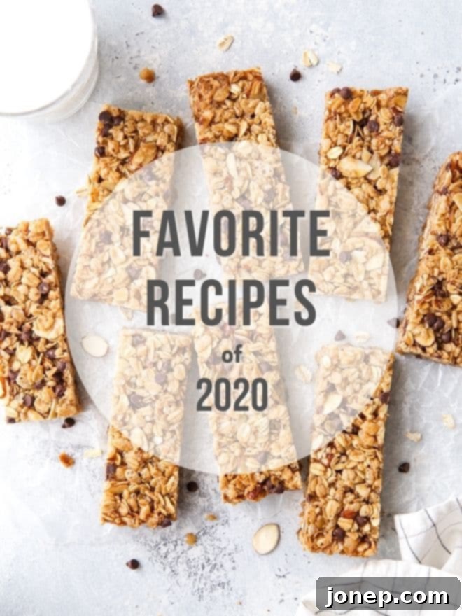 favorite recipes of 2020 with photo of granola bars