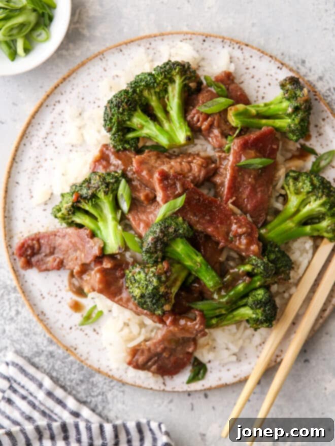 plated beef and broccoli stir fry