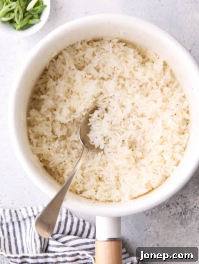 steamed rice in pot