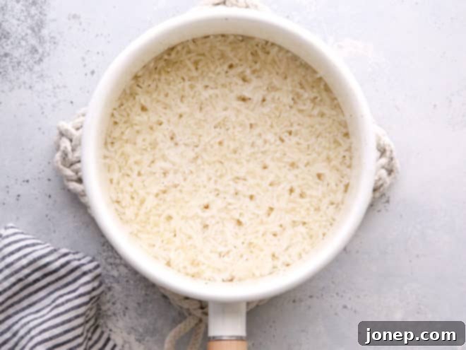 steamed rice in a pot