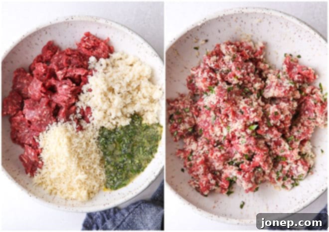 mixing meatballs