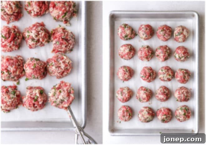 shaping meatballs