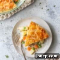 Classic Chicken Pot Pie 9 chicken pot pie slice on a plate