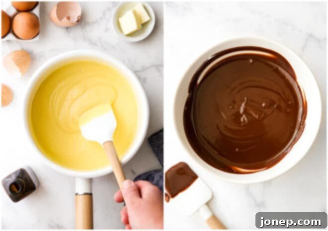 Decadent Chocolate Banana Bliss 7 making vanilla pudding and chocolate ganache