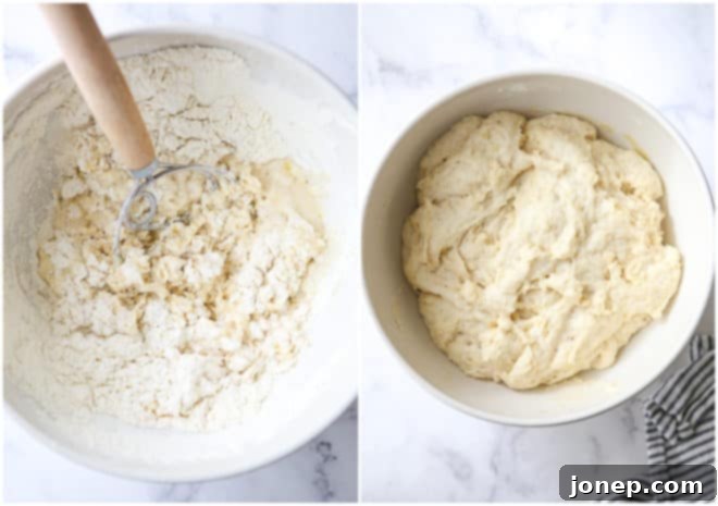 mixing pizza dough and risen dough
