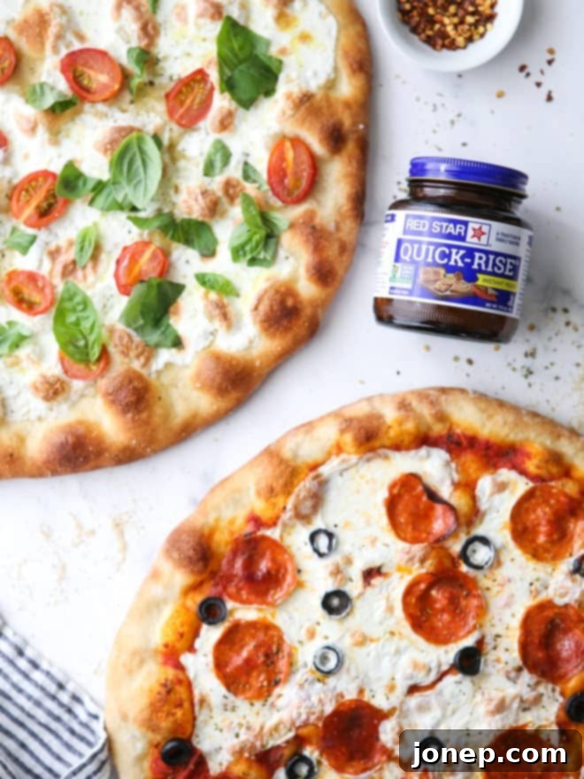 homemade pizza with jar of red star yeast