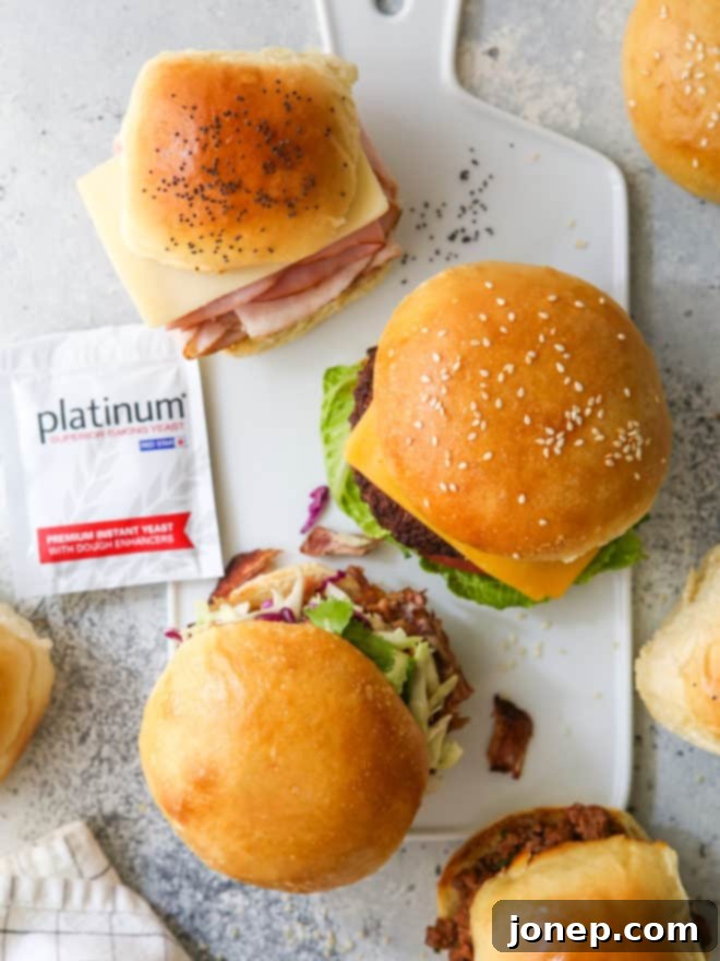 Delicious Homemade Sandwich, Slider, and Burger Buns 10 sandwiches, sliders and burgers on different buns with Red Star Yeast envelope