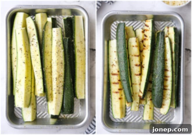 Parmesan-Crusted Grilled Zucchini 4 zucchini before and after grilling