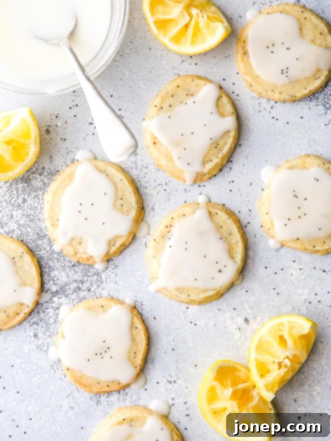 lemon poppy seed shortbread cookies and lemon icing