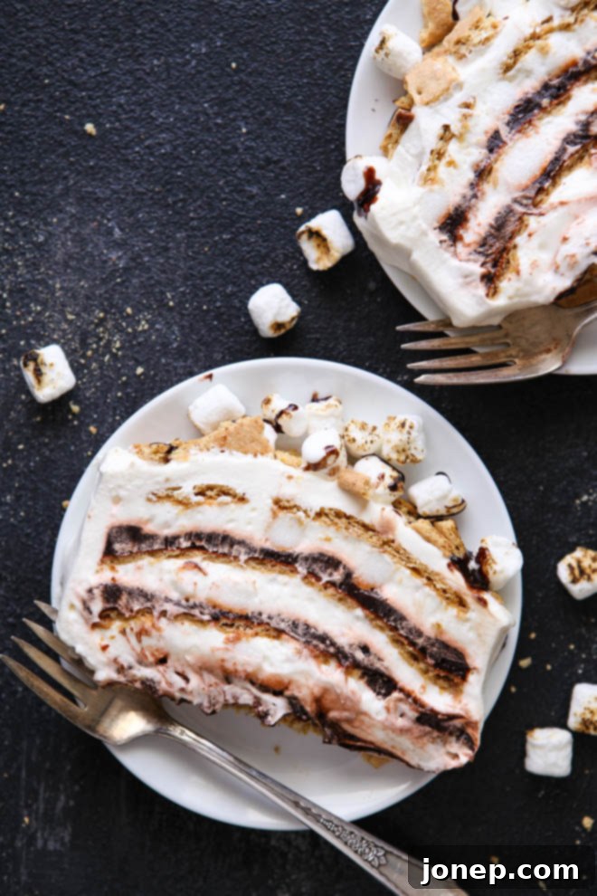 No- campfire required for this S'mores No-Bake Icebox Cake!